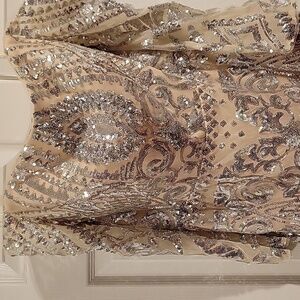 Beige/nude with Silver Sequin Evening Gown